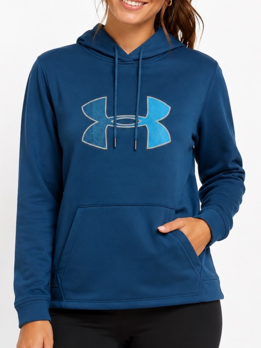 Under Armour Hoodie Womens Size Large Teal Green Large Logo Athletic